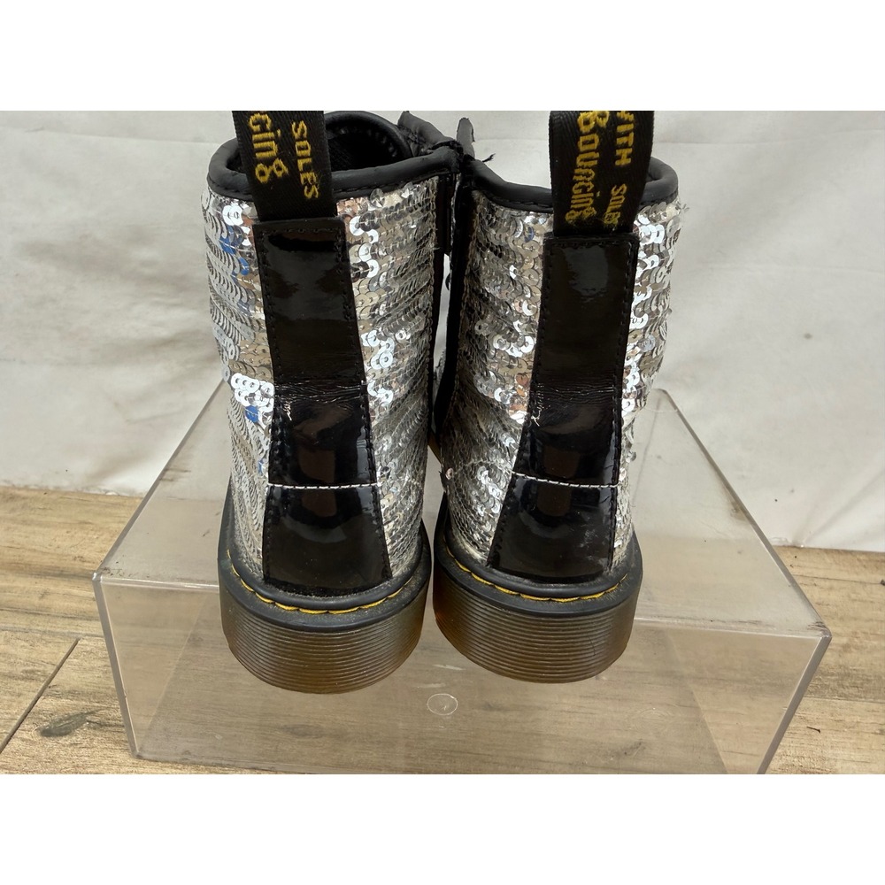 Dr. Martens 1460 Pooch Sequin Silver Black Lace Up Boots Womens 6 5182 - Picture 4 of 9